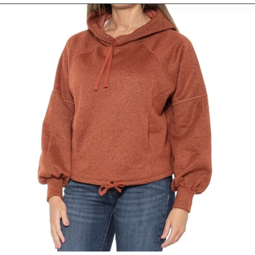 PrAna Ziller Sweatshirt Women Small Orange Hooded Pullover Gingerbread Wool New